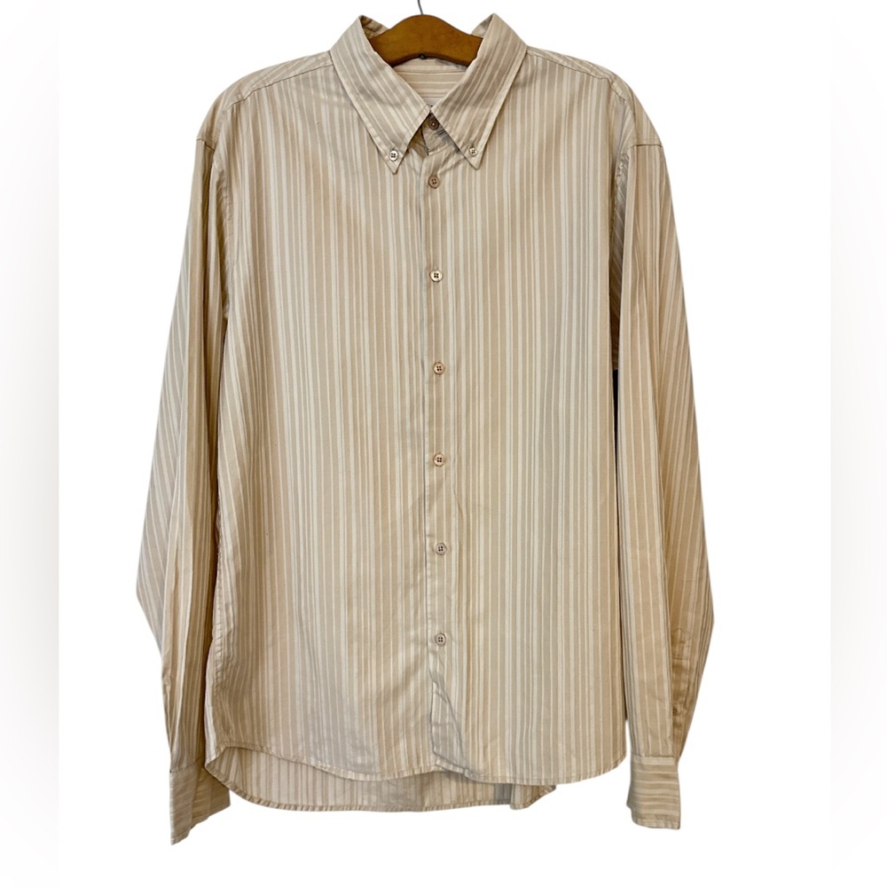 Armani Exchange Button Up Shirt Men’s size Large‎ champagne & White Striped